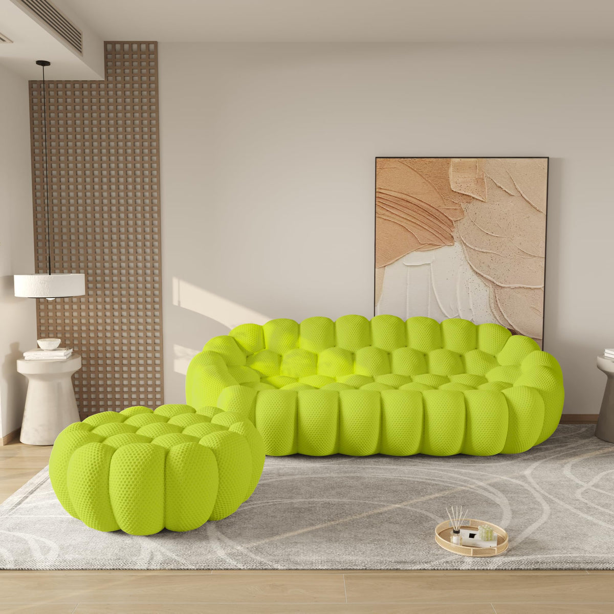 WJShome Modern Bubble Sofa Couch, 79.53" Curved Sofas for Living Room, Boneless Large Bean Bag Chair,Deep Seat Floor Sofas Chair Lounge 3 Seater for Home,Orange