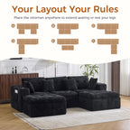 108.08" Boneless Sectional Couch, Modern U Shaped Modular Sectional Sofa Corduroy Upholstered for Living Room Oversized Deep Seat Cloud Couch with 2 Ottoman, No Assembly, Black