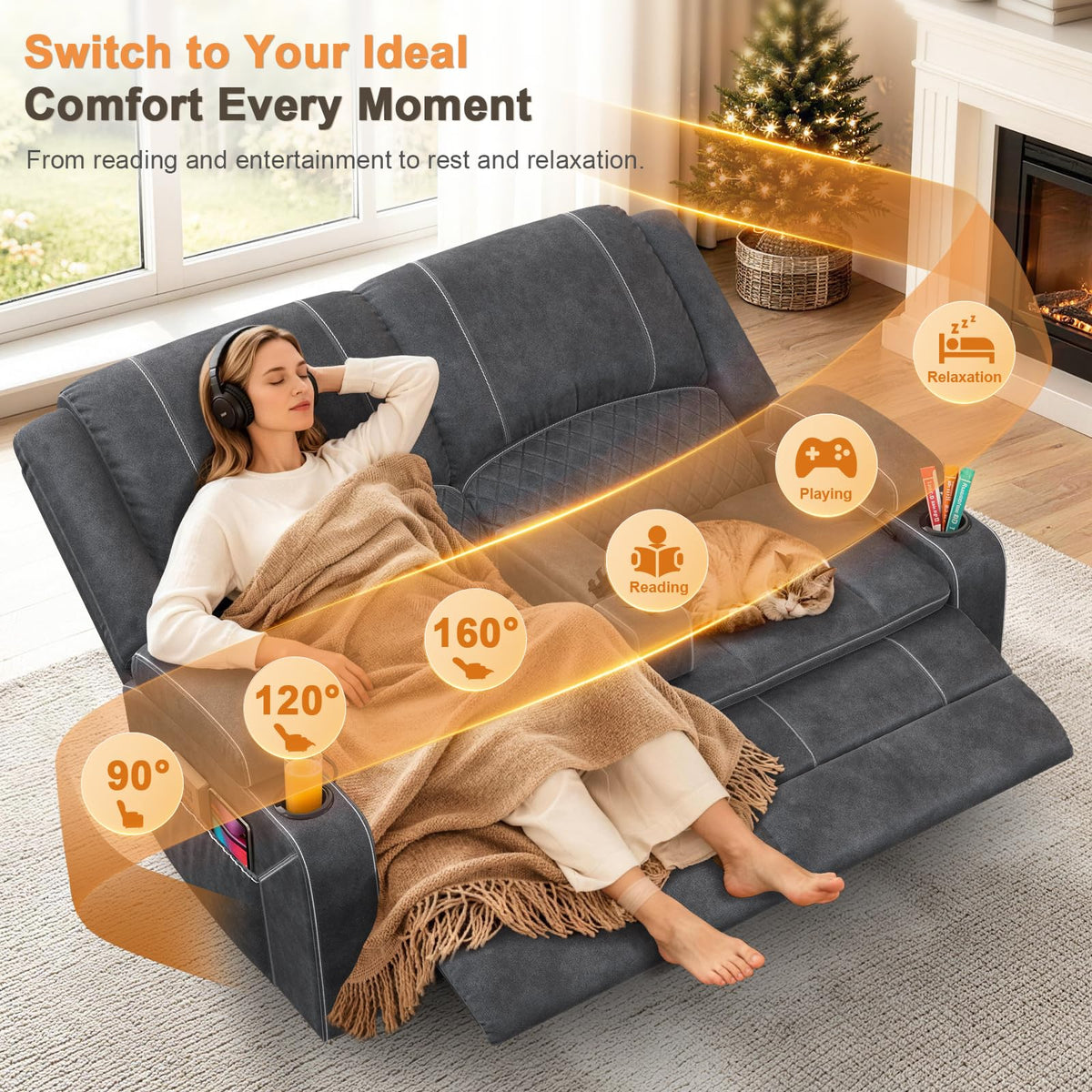 Yolsali Loveseat Recliner Sofa, RV Loveseat Wall Hugger (Velvet,Grey)