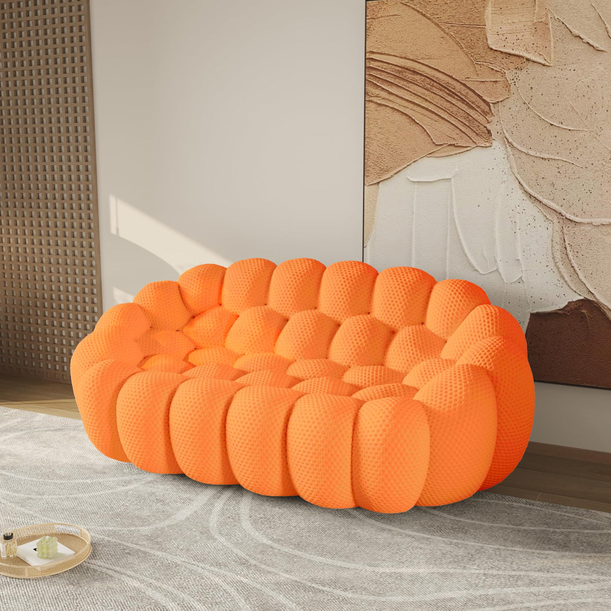 WJShome Modern Bubble Sofa Couch, 79.53" Curved Sofas for Living Room, Boneless Large Bean Bag Chair,Deep Seat Floor Sofas Chair Lounge 3 Seater for Home,Orange