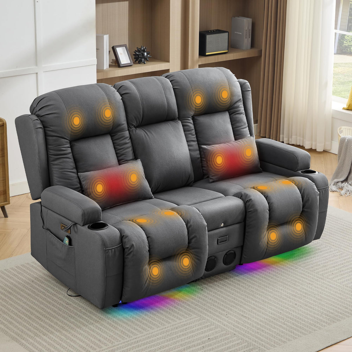 TUNYI Wall Hugger Home Theater Seating, Power Loveseat Recliner Sofa