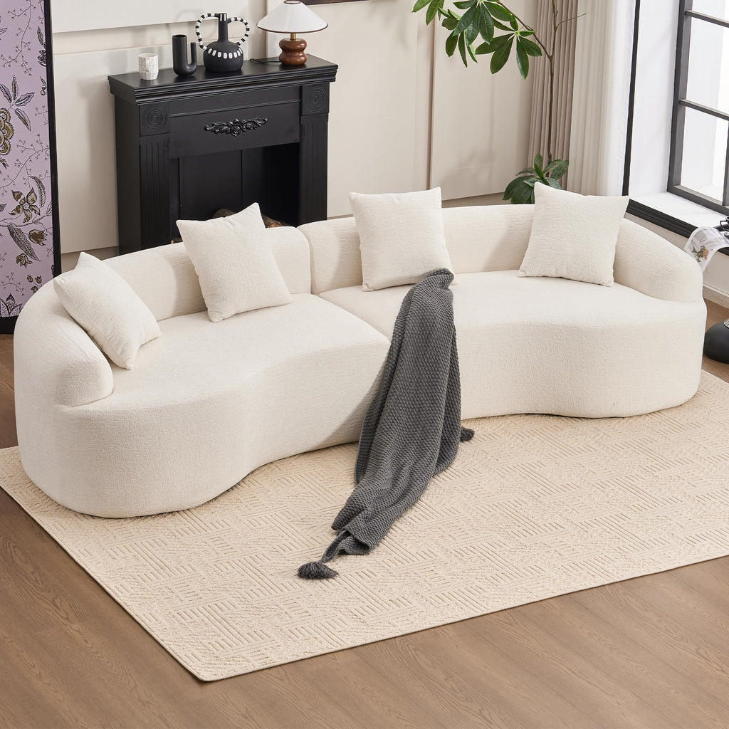 WILLIAMSPACE 132" Oversize Curved Sofa Couch for Living Room, Modern Luxury 2 Pieces Upholstered Cloud Sofa Curved Couch with Half Moon Design, Velvet 6 Seater Sofa for Apartment, No Assembly, Orange