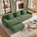 108" Curved Modular Sectional Sofa, Brown Boneless Couch with Ottoman, Corduroy Memory Foam L-Shaped Low Profile Sofa, No Assembly