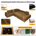 110" L-Shaped Modular Sectional Sofa with Pull Out Bed, Comfy Corduroy Cloud Couch with Removable Ottoman, USB, Storage & Cup Holders, Modern Sectional Sleeper Sofas for Living Room (Camel)