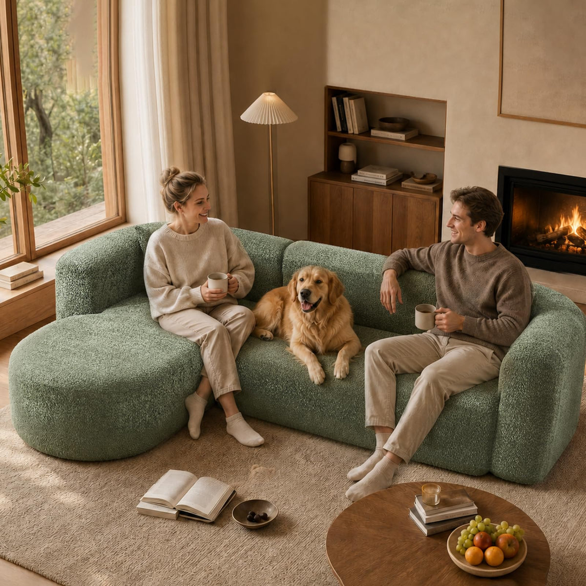 109.4" Oversized Boneless Sectional Couch with L-Shaped Chaise,Green Left