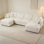 128" U-Shaped Modular Sectional Sofa, Modern Cloud Couch with Solid Wood Frame, Oversized Chenille Fabric Sleeper Sofa Couches with 2 Ottoman Chaise & Washable Covers