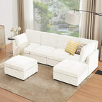 Tbfit U Shaped Couch, Sectional Sofa for Living Room,Chenille Cloud Couch with Ottoman 6 Seat, Beige