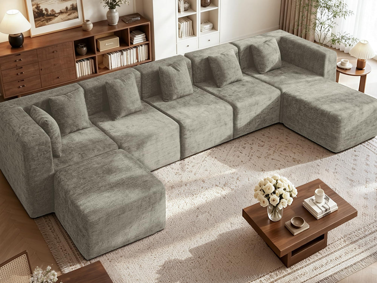 103" Three-Layer Sponge Boneless Couch sectional for Living Room Modular sectional Sofa High-Back 4-Seater L-Shape Couch with Ottoman Memory Foam Waterproof Chenille Black