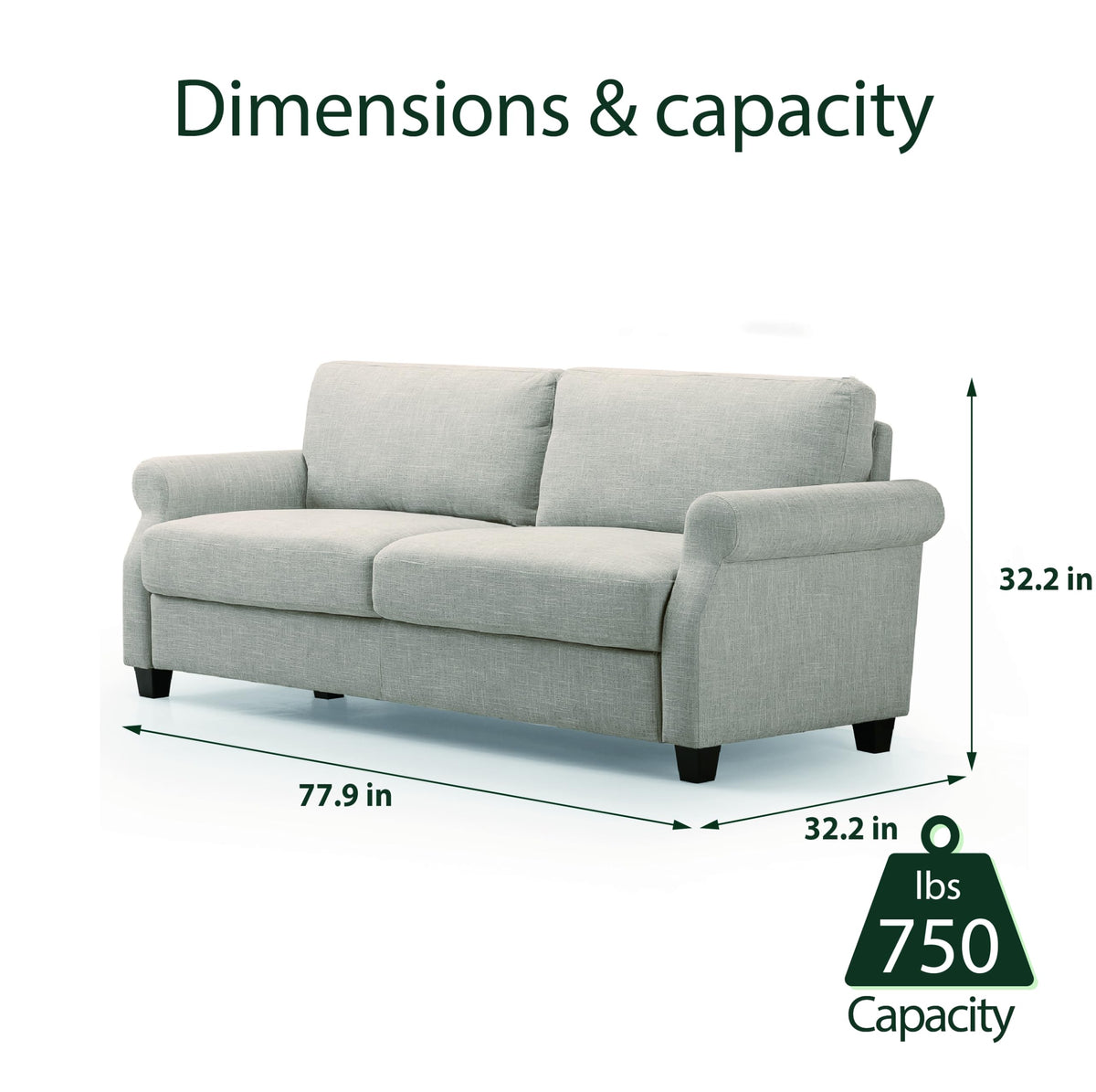 Zinus Josh Sofa Couch/Easy, Tool-Free Assembly, Beige