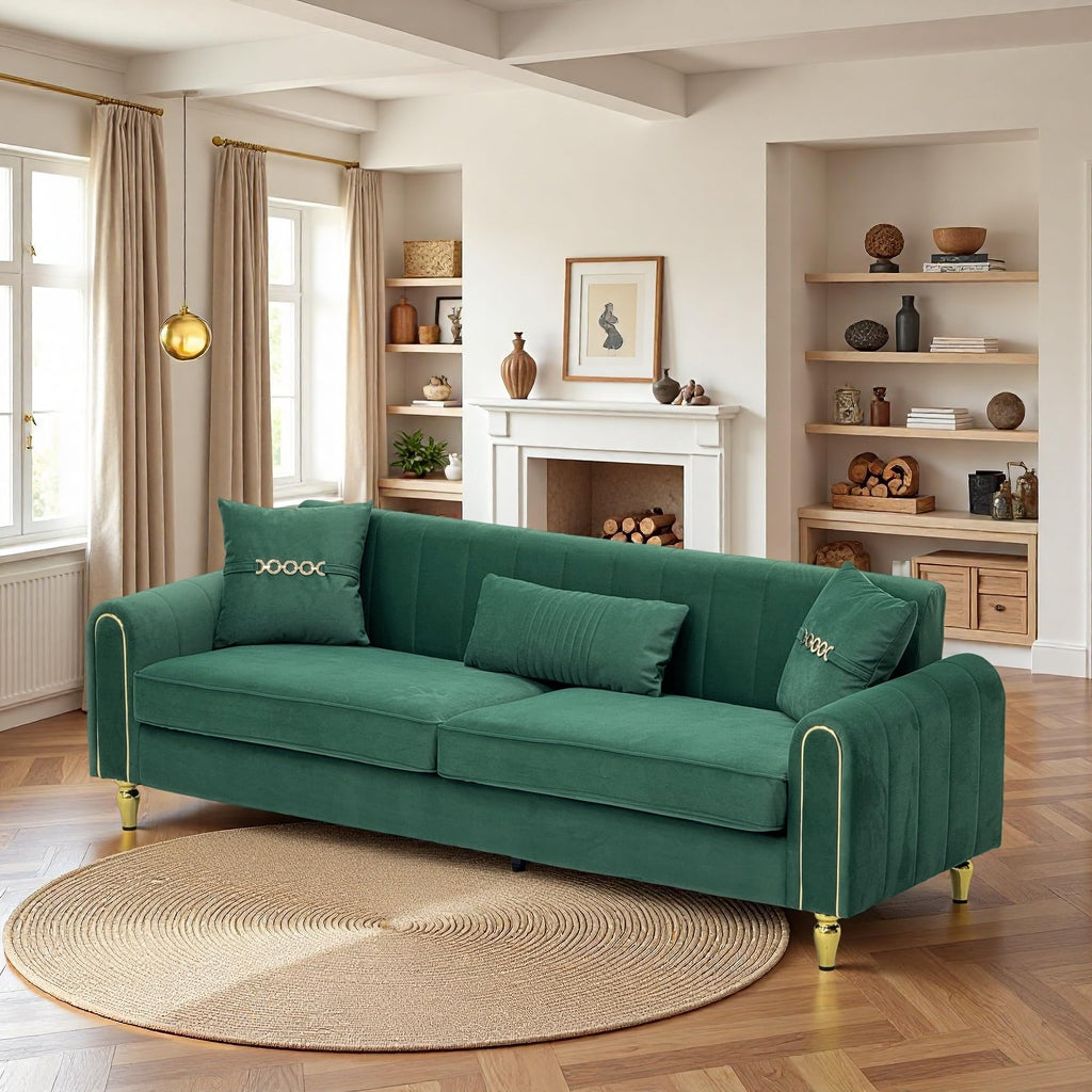 (Sofa) 87.4 Inches Upholstered Sofa Couch, 3 Seater Sofa with Plush Cushions Pillows, Comfortable Pocket Spring Support, Room Furniture