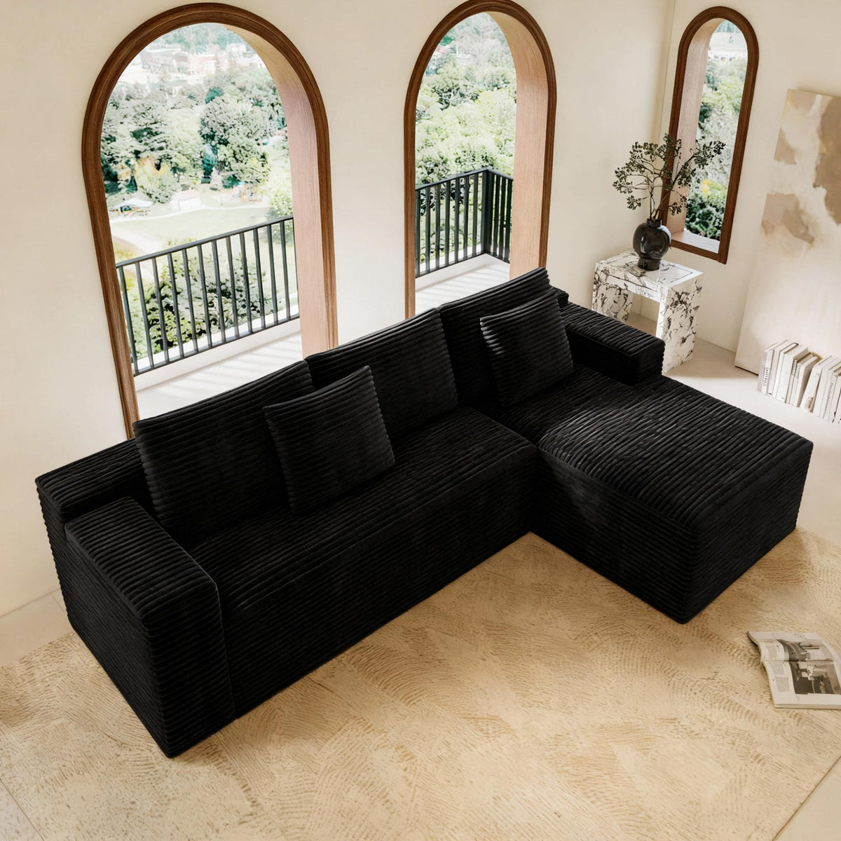 Tidyard Modular Sectional Sofa, No Assembly Required 104.3 Inch Plush Corduroy Fabric Reversible Chaise Lounge Couch for Living Room Bedroom Apartment