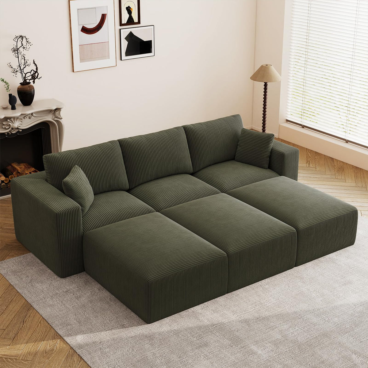 79" Modular Sectional Sofa, Cloud Couch Loveseat Memory Foam Boneless Couch with Chaise, Cozy Upholstered Corduroy Floor Couch, No Assembly Required Living Room Furniture for Apartment, Beige