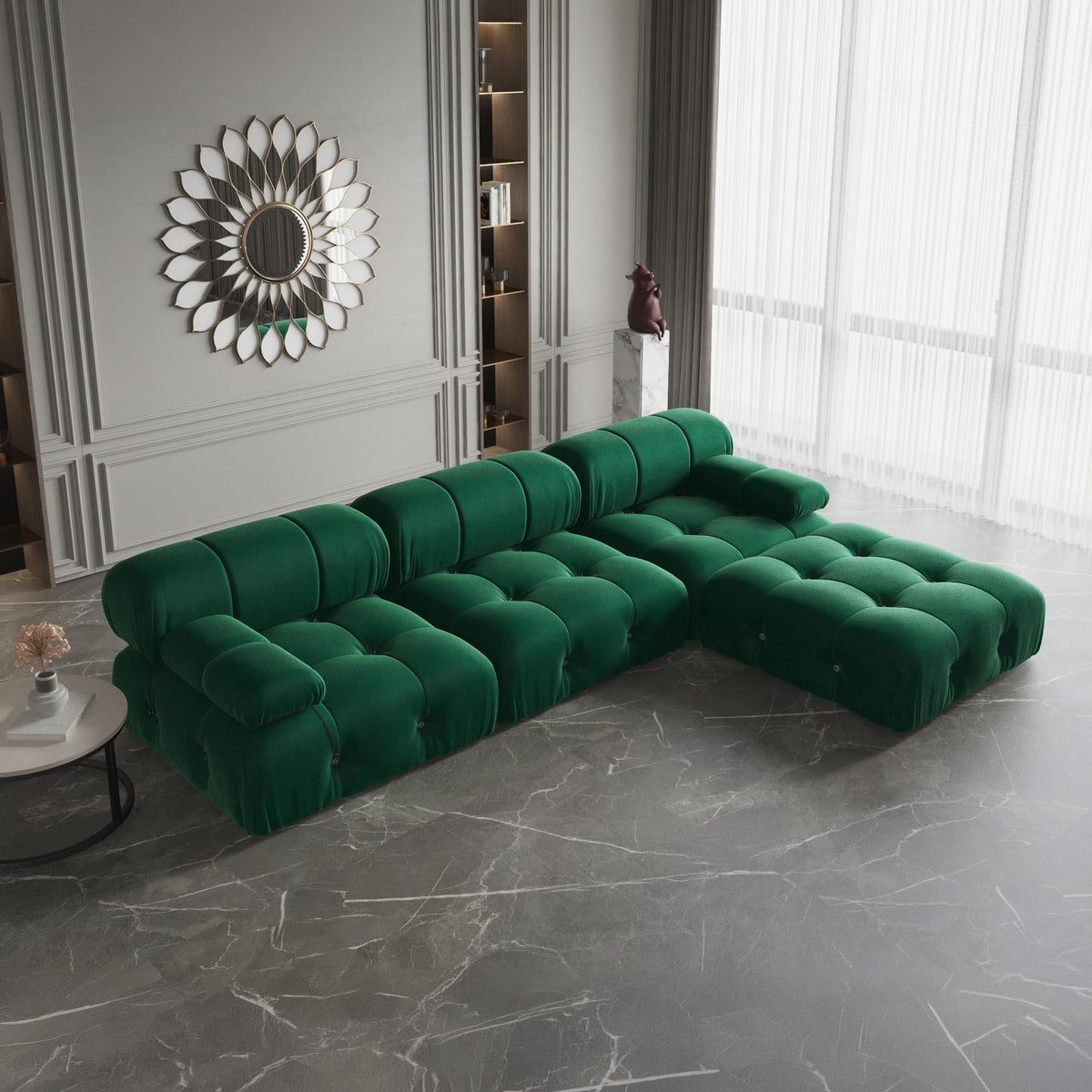 104" Bubble Couch Velvet Modular Sectional Sofa, Oversized L Shaped Couches for Living Room, Comfy Cloud Couch, 3-Seater Deep Seat Sofa Green