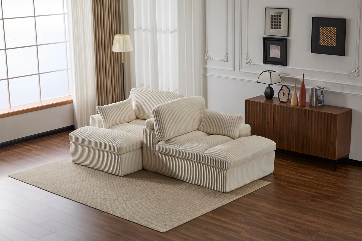 Tidyard Double Chaise Lounge Chair Indoor, Oversized Upholstered Sofa Bed with Pullout Couch, Deep Seat Sectional Cloud Couch for Living Room, No Assembly Required, White