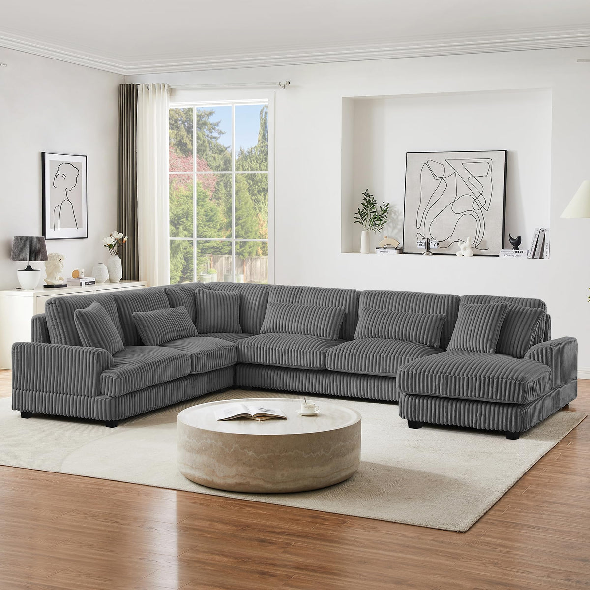 128.35'' Oversized Sleeper Sofa for Living Room, U-Shaped Sofa Couch Modern Sofa Upholstered with a Chaise Lounge for Living Room, Brown