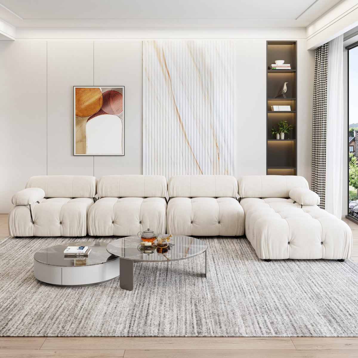 104" Bubble Couch Velvet Modular Sectional Sofa, Oversized L Shaped Couches for Living Room, Comfy Cloud Couch, 3-Seater Deep Seat Sofa Green