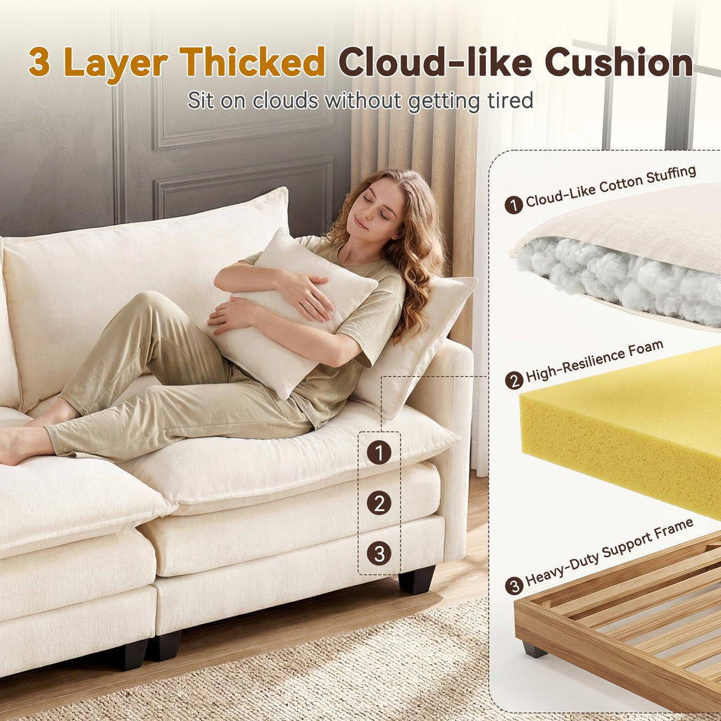 114" V‑Shaped Cloud Modular Sectional Sofa Couch, Chenille Corner Design
