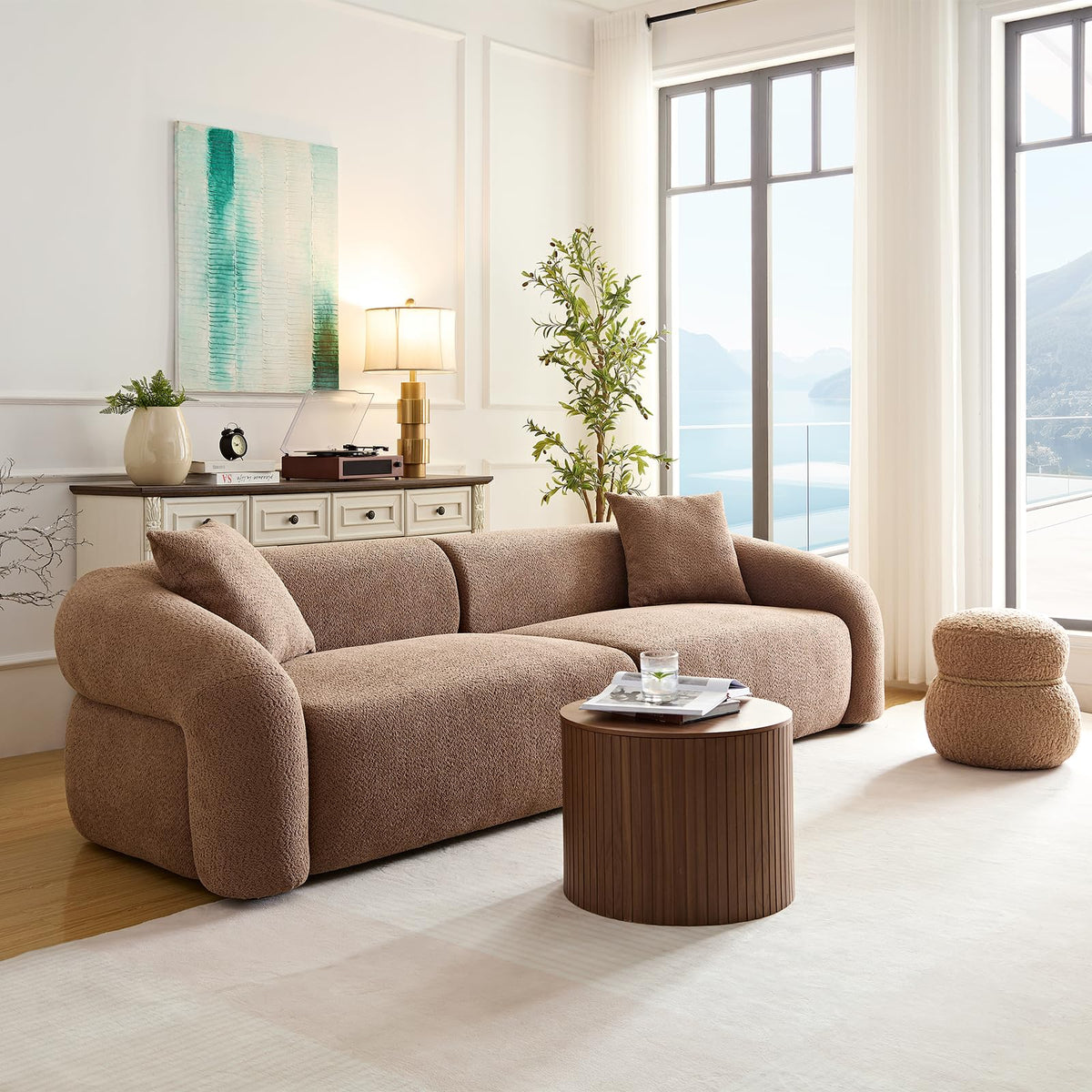 103.5” Sectional Sofa, Modern 3-Seater Boucle Fabric Couch, Comfy Oversized Modular Couches for Living Room, Office, Apartment (Camel)