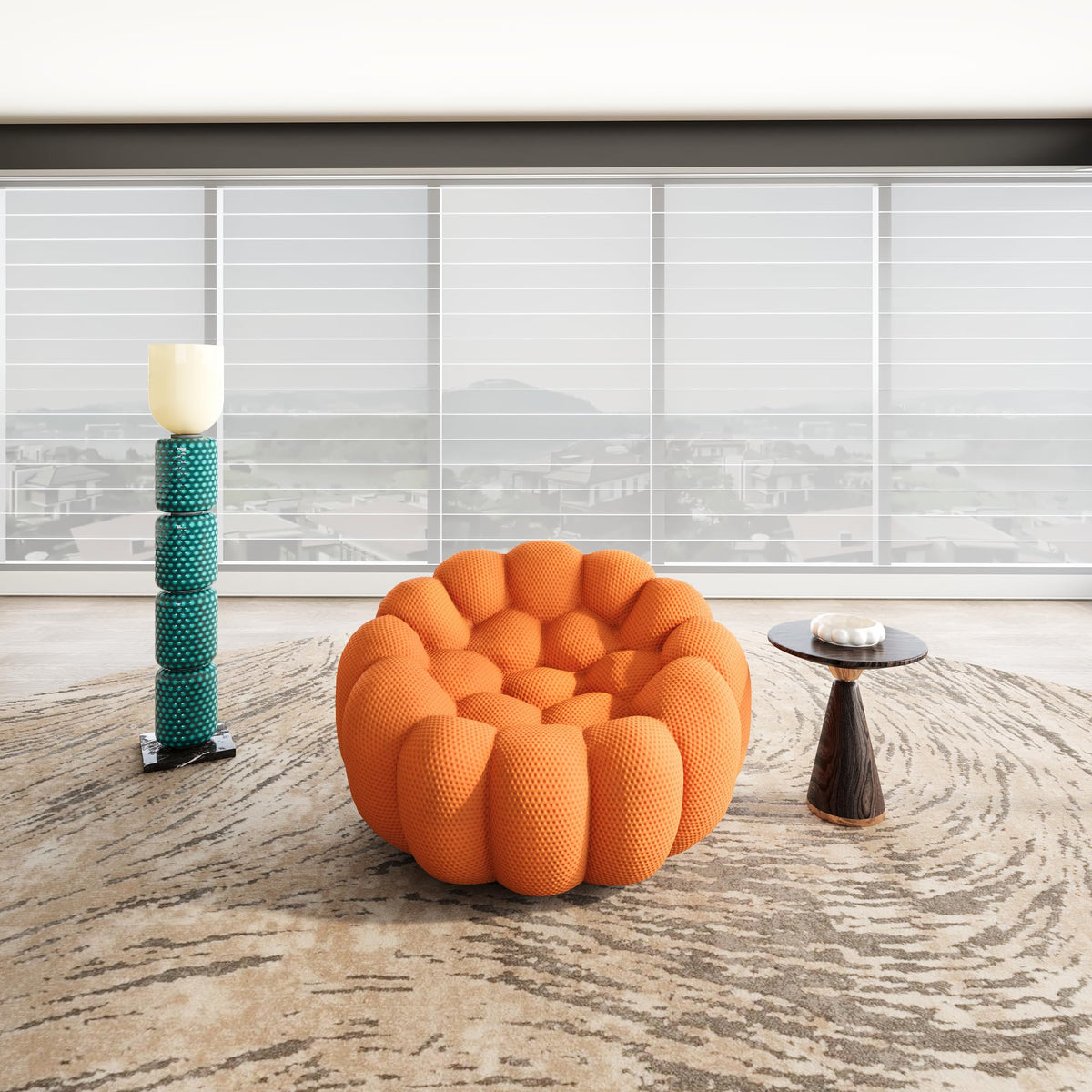 WJShome 98.43''Bubble Couch Large Seating,3D Honeycomb Shape Curved Couches,Deep Seat Floor Sofas Chair Lounge for Office,Apartment,No-Assembly,Orange