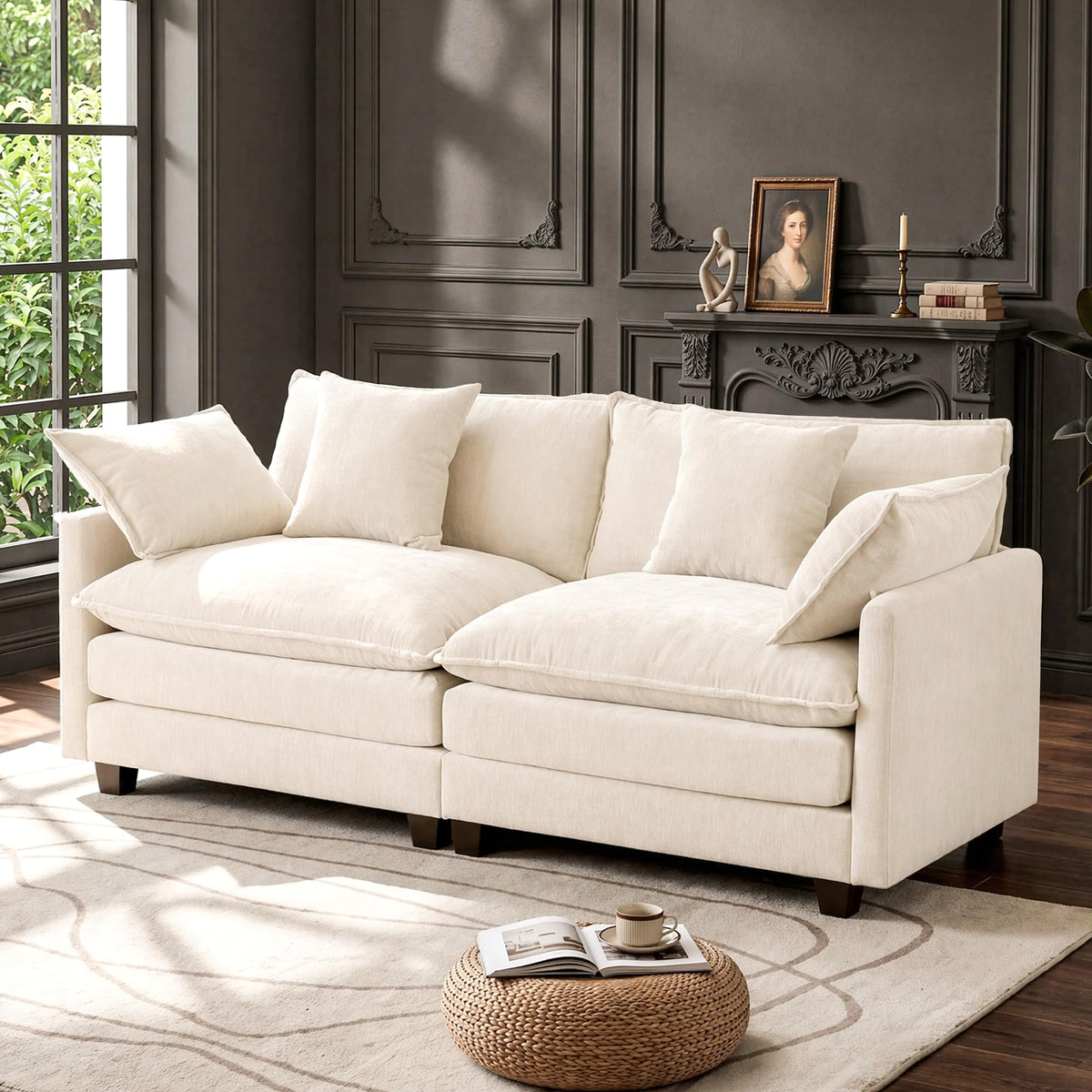 114" V‑Shaped Cloud Modular Sectional Sofa Couch, Chenille Corner Design