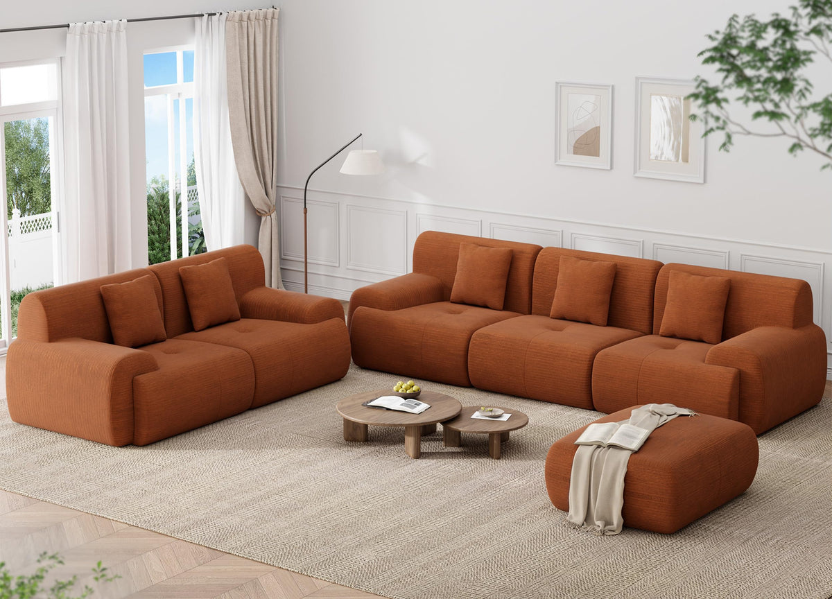 U Shaped Sectional Couch, Modular Cloud Couch Sofa, Boneless Sectional Sofa with Corduroy Fabric, Large Couches for Living Room,Green