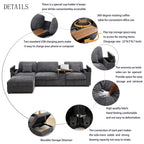 120.3" Modular Sectional Sofa, Oversized Comfy Cloud Couch, 4 Seater L Shaped Couch with Storage Armrest, Ottoman, USB Ports, Cup Holder, Table, Modern Linen Couches for Living Room, Gray