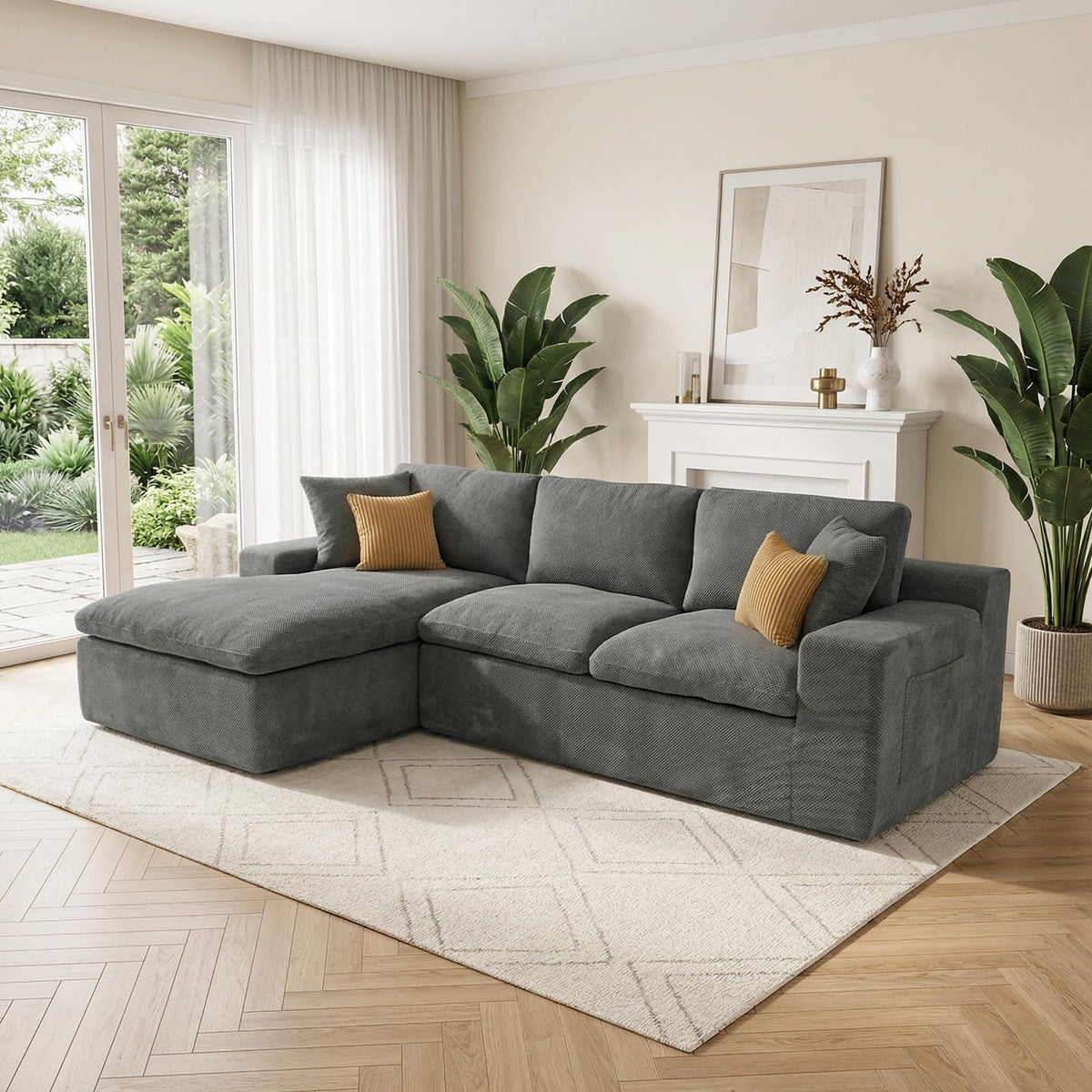 120" Oversized Modern Boneless Couch with Deep Seat,L-Shaped Upholstered Cloud Sectional Couch for Living Room,6 Seater Corner Sofa,No Assembly Required,Dark Gray