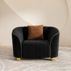 1-Piece Luxury Velvet Sofa Set for Living Room, Elegant Design Couch Set with Curved Armrests and Gold Edge Trim, Tufted Upholstered Couch with Gold Metal Legs (Green, 3 Seater)