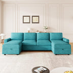 103.9" Sectional Sofa Convertible Sectional Sofa U Shaped Sofa with Two Storage Chaise Lounges and Four USB Ports for Living Room, Teal
