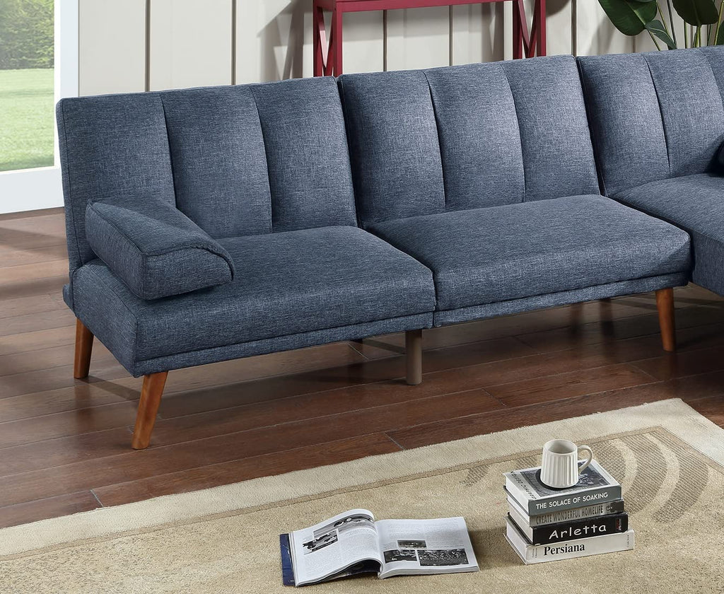 Tidyard Navy Polyfiber Adjustable Sofa with Solid Wood Legs, Contemporary Convertible Couch for Living Room, Includes Extra Cushion, 7? x 3? Chaise Not Included