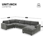 119" U Shaped Sectional Sofa, 6 Seat Chenille Corner Couch Set with Cup Holders, Oversized Chaise Lounge, Irregular Corner, Deep and Wide Seat, Comfy Sofa for Living RoomApartment, 2 Colors