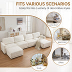 110.6" Modular Sectional Sofa with Ottoman, Upholstered L Shaped Sectional Couch with Thick Cushions, Oversized Chenille Comfy 4 Seater Sofas for Living Room, Easy Assembly, White