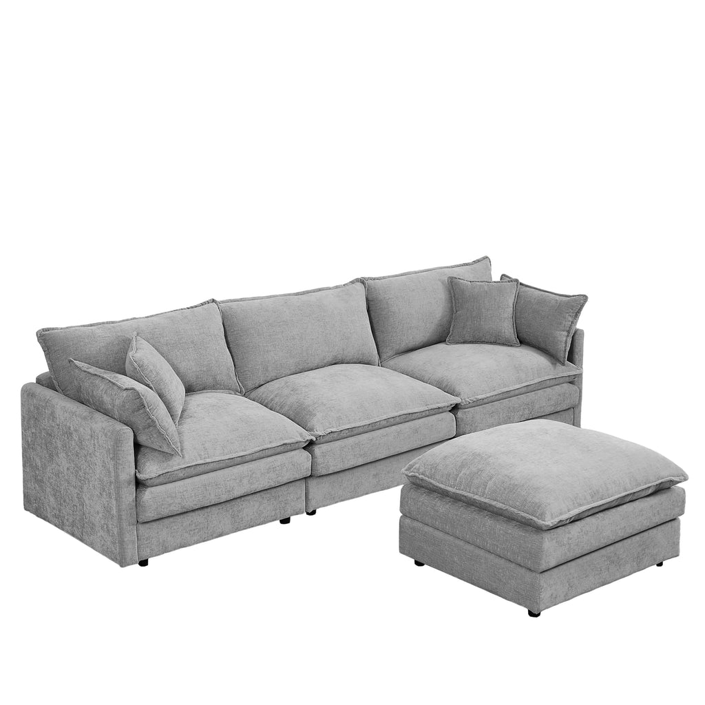 110 in L-Shaped Modular Sectional Sofa, 3-Seater Chenille Upholstery Coffee