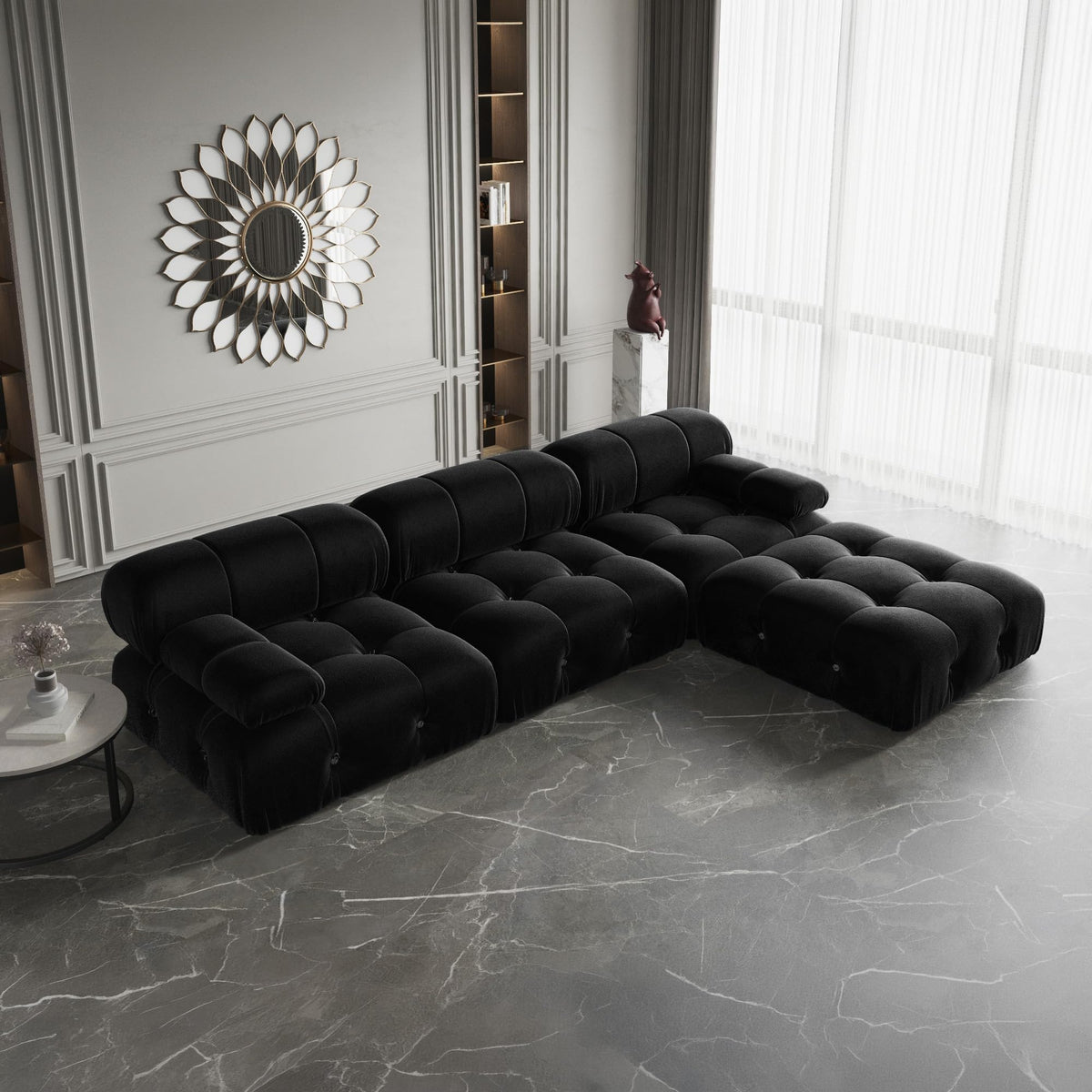 104" Bubble Couch Velvet Modular Sectional Sofa, Oversized L Shaped Couches for Living Room, Comfy Cloud Couch, 3-Seater Deep Seat Sofa Green