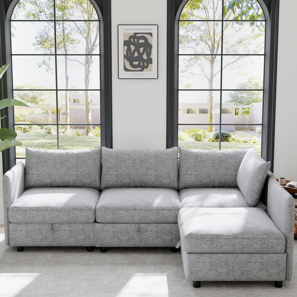 129” Modular Sectional Sofa, Convertible 6 Person U Shaped Couch with Storage, 2 Removable Ottomans & Deep Seats, Memory Foam, Comfy Modular Couch for Living Room (Antique Blue, 6 Seat)