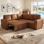 118" Oversized Sleeper Sofa with Pull Out Bed, Chenille L Shaped Convertible Sectional Sleeper Couch with Nailhead Trim & Rolled Arm, 6-Seater Couches for Living Room, Blue
