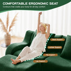 Tidyard Boneless 3-Seater Sofa with Chaise, High-Density 32D Sponge, Teddy Fleece Fabric, No Assembly Needed, Curved Armrest & Non-Slip Base, Green