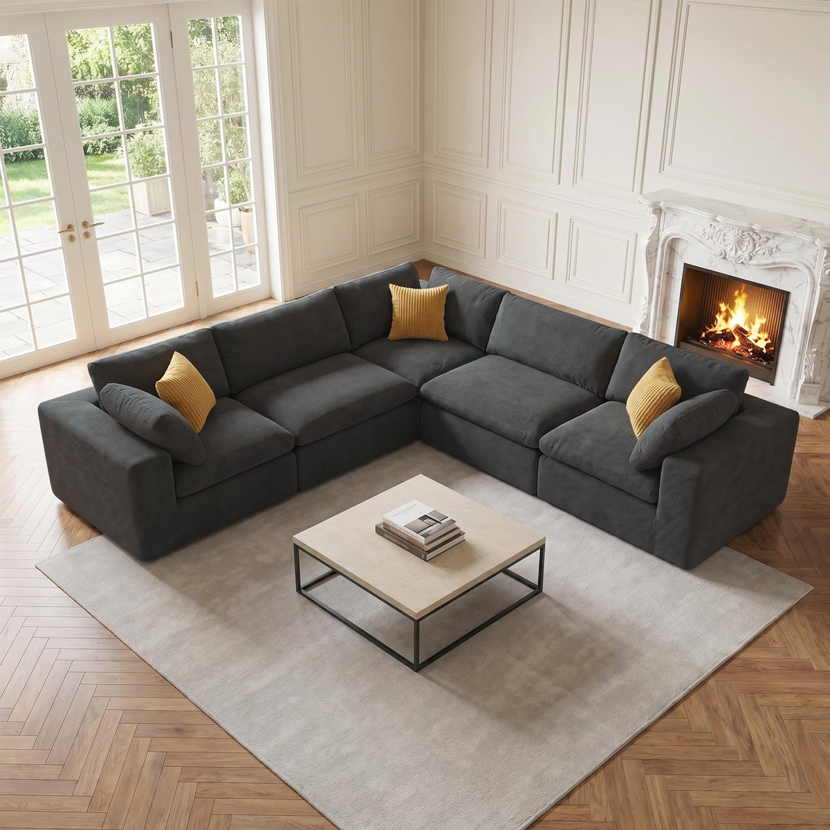 120" Oversized Modern Boneless Couch with Deep Seat,L-Shaped Upholstered Cloud Sectional Couch for Living Room,6 Seater Corner Sofa,No Assembly Required,Dark Gray