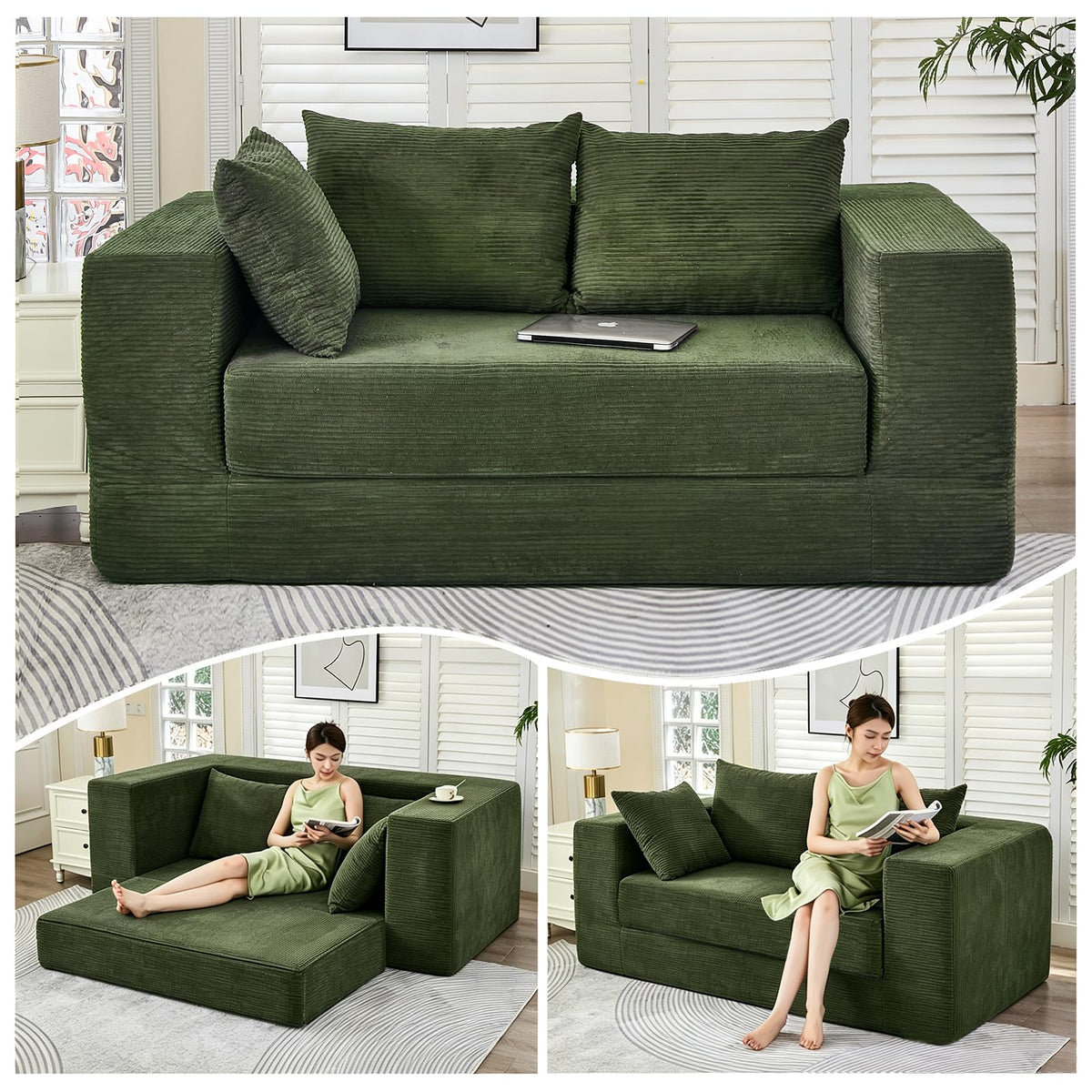 108" Boneless Sectional Chaise Couch, 17.5" Seat Height,Black Grey