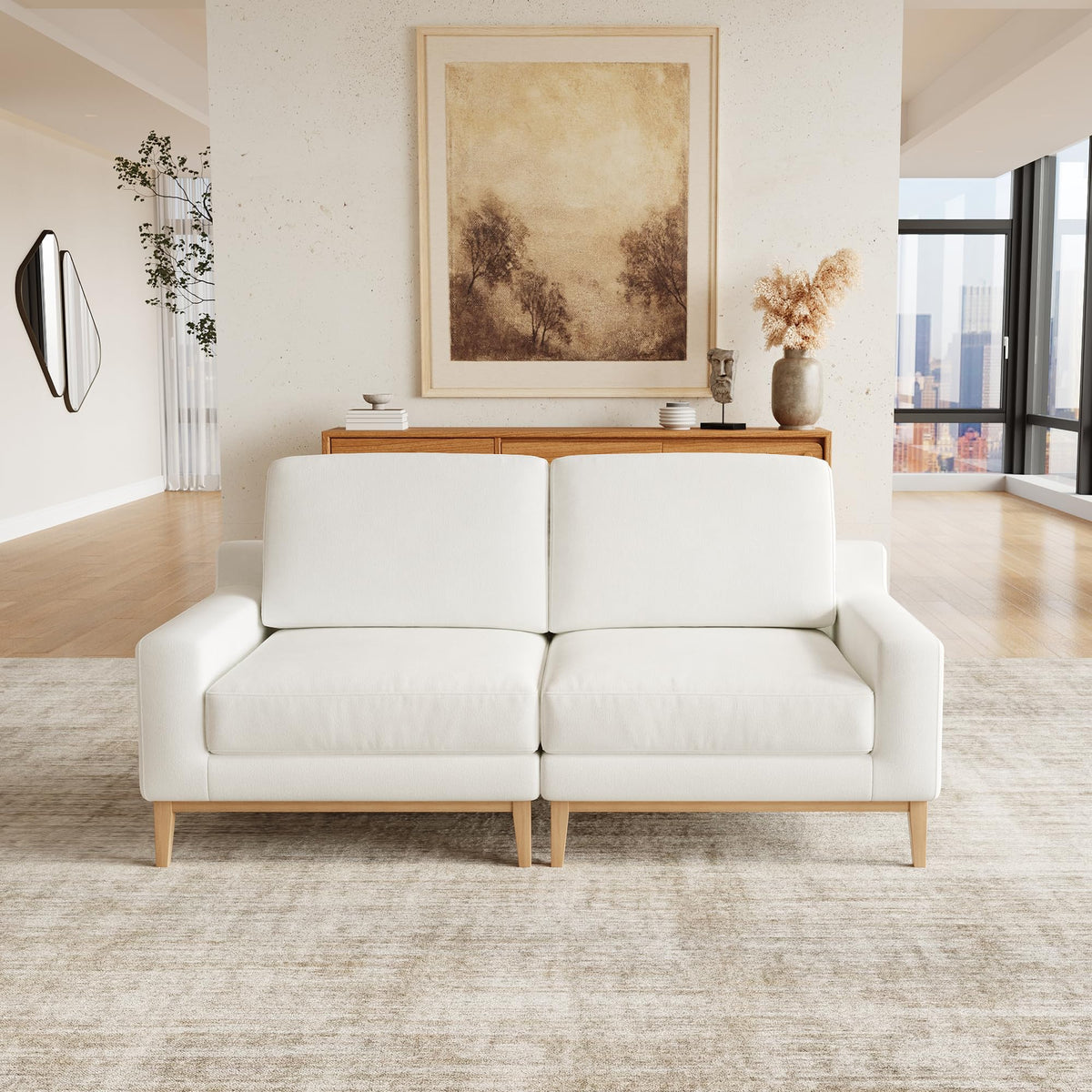 WJShome Oversized LoveSeat Modular Sectional Sofa, Wide Deep Seat Solid Wood Cloud Couch, FSC Certified Comfortable Cloud Couch Sectional, Sofa Covers Removable, White