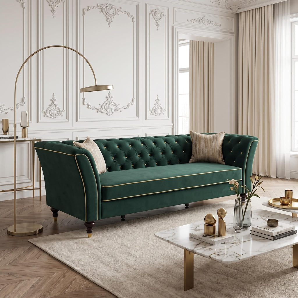 Yogald 89.5” Chesterfield Sofa 3-Seater Couch with Tufted Back, Reteo Green