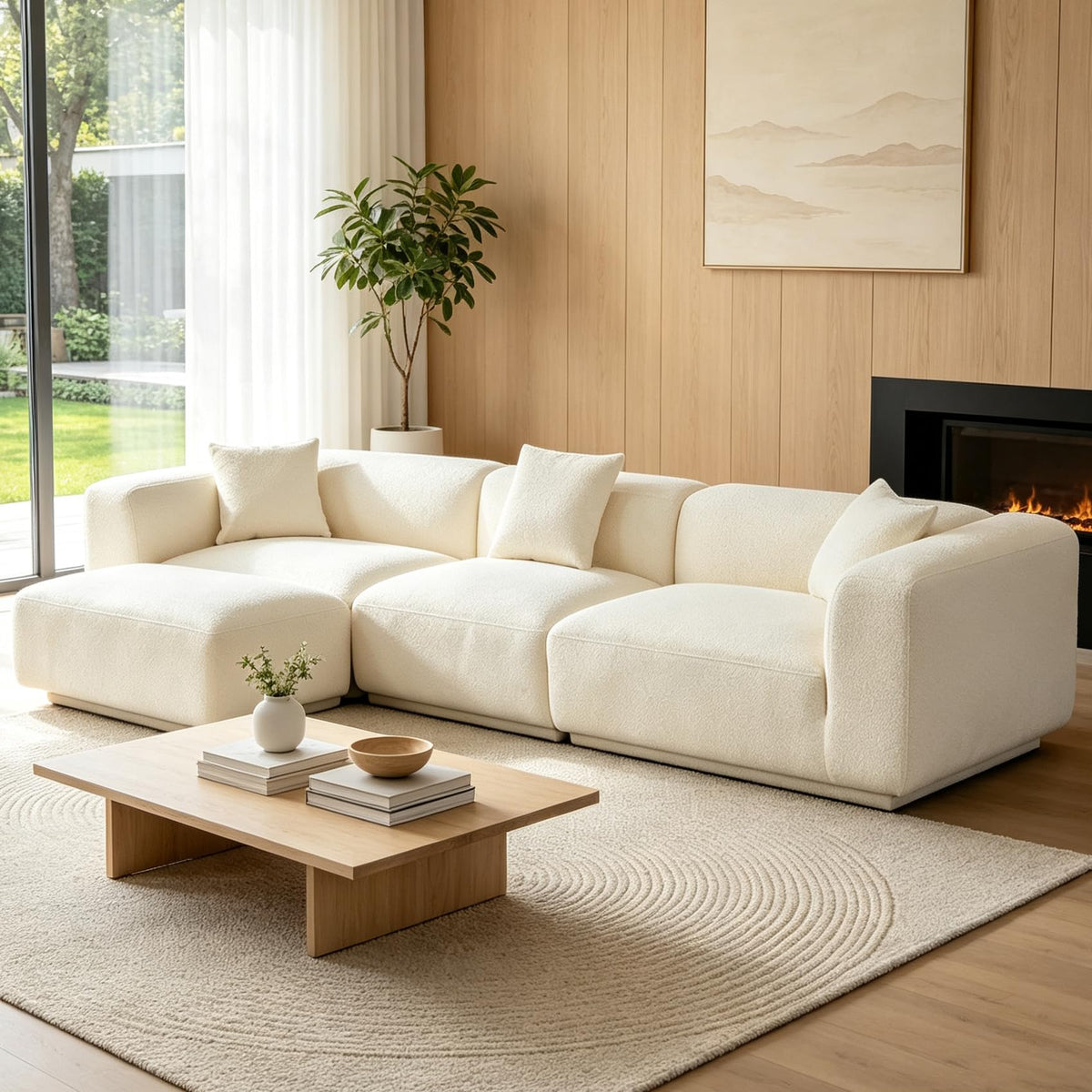 125 in. L-Shaped Modular Sectional Sofa with Ottoman, Brown