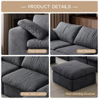 118'' Modular Cloud Couch, 3-Seater Boneless Sectional Sofa with 2 Ottoman