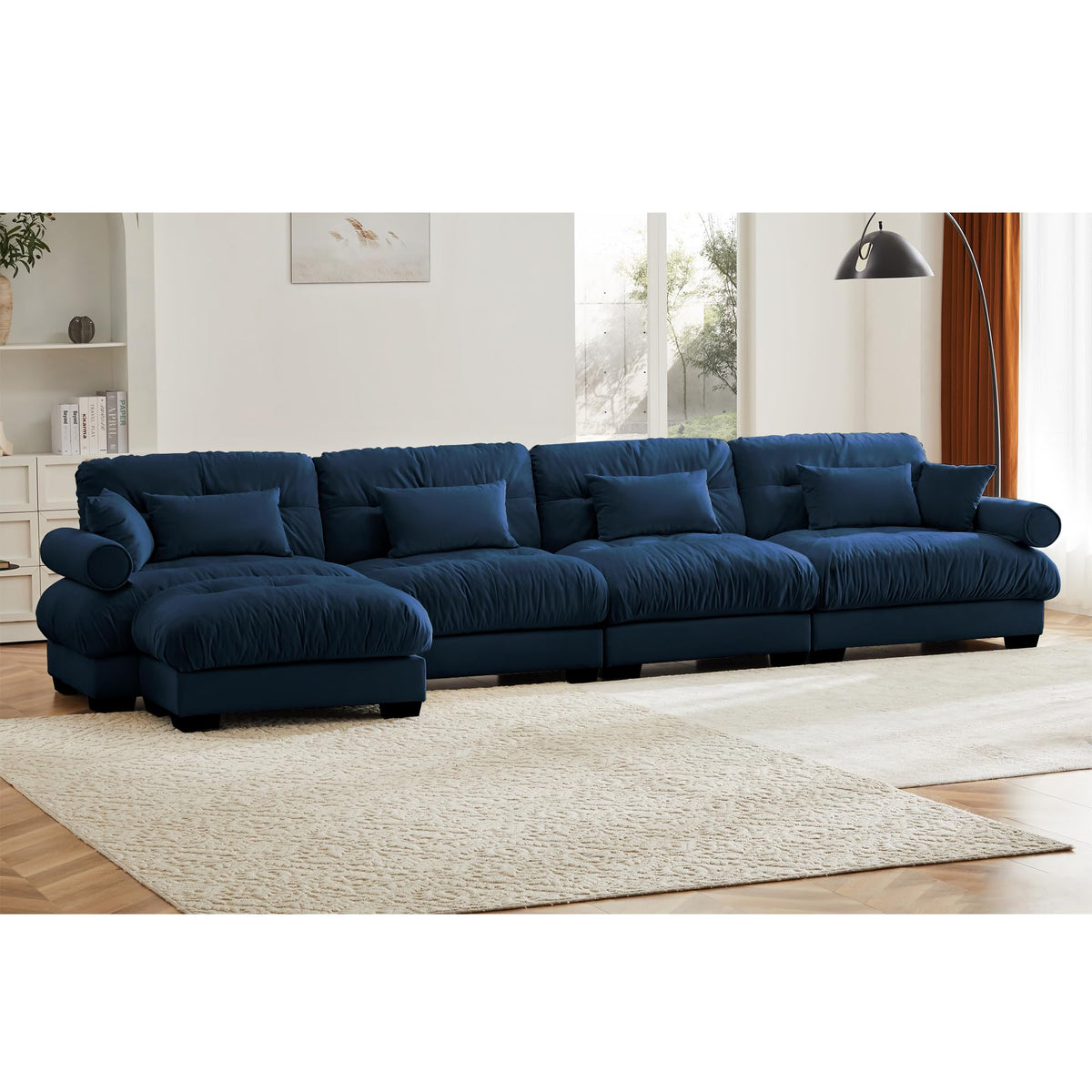 130" Modular Sectional Sofa,Velvet Upholstered Couches for Living Room,3 Seater Green Sofa Couch with Movable Ottoman,Big Comfy Loveseat Sofa with Deep Seats for Living Room,Apartment,Bedroom