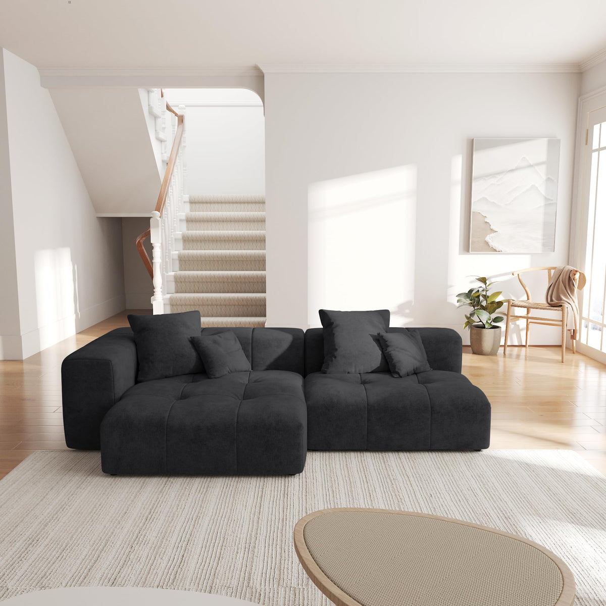 104.8" Modular Cloud Loveseat with Extra Wide & Deep Seats, Oversized 2-Seater Mid-Century Modern Couch for Living Room, Linen