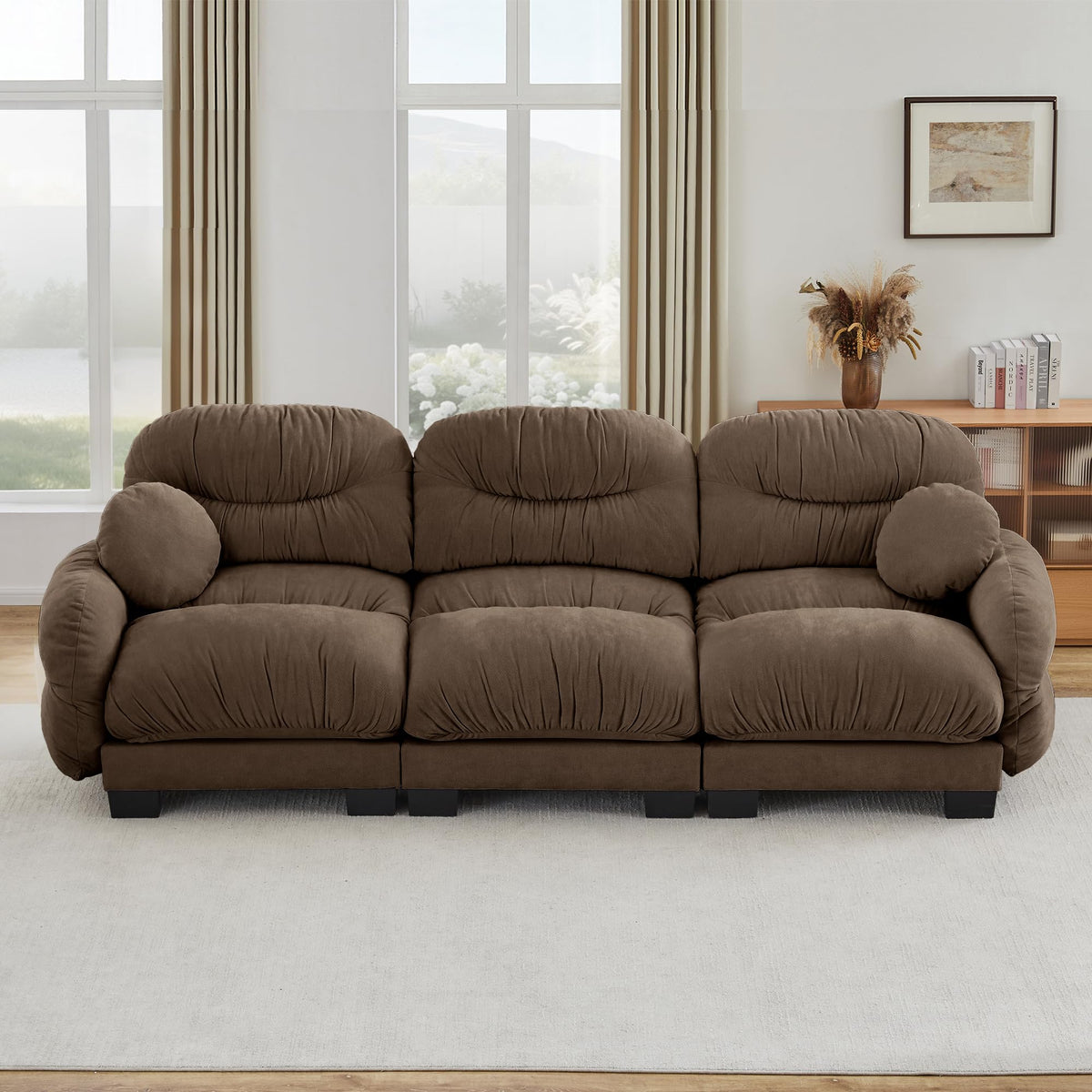 116" Cloud Modular Chenille L Shaped Sectional Sofa with Ottoman, Deep Seat Cloud Couch with Interlocking Metal Connectors for Modern Living Room (Beige, 3S+1O)