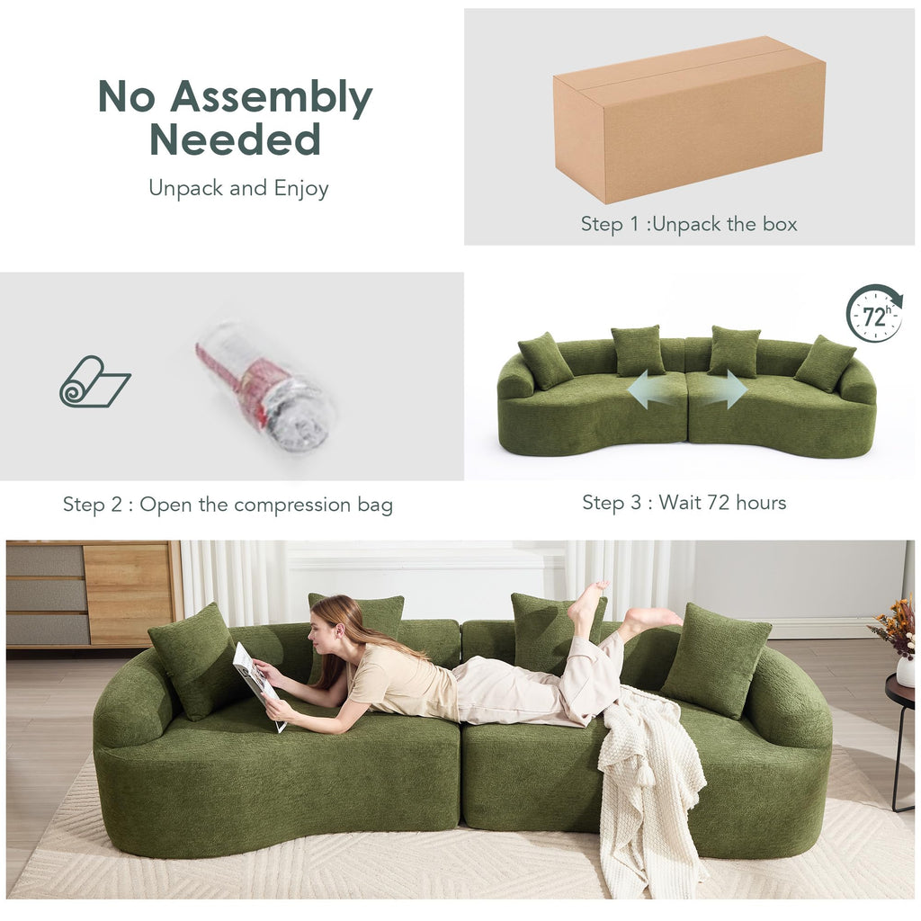 110" Oversized Cloud Sectional Sofa Modern Curved Boneless Couches for Living Room, 4-Seater Extra Deep Seat Foam Floor Compressed Couch w/Tight Backrest and 4 Pillows,Chenille Sofa & Couches
