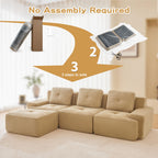 115.3” Camel Boneless Couches for Living Room, Modular Sectional Sofa with L-Shape Chaise, 3 Seater Comfy Upholstered Deep Seat Corduroy Fabric Cloud Couch No Assembly, Anti-Slip Design