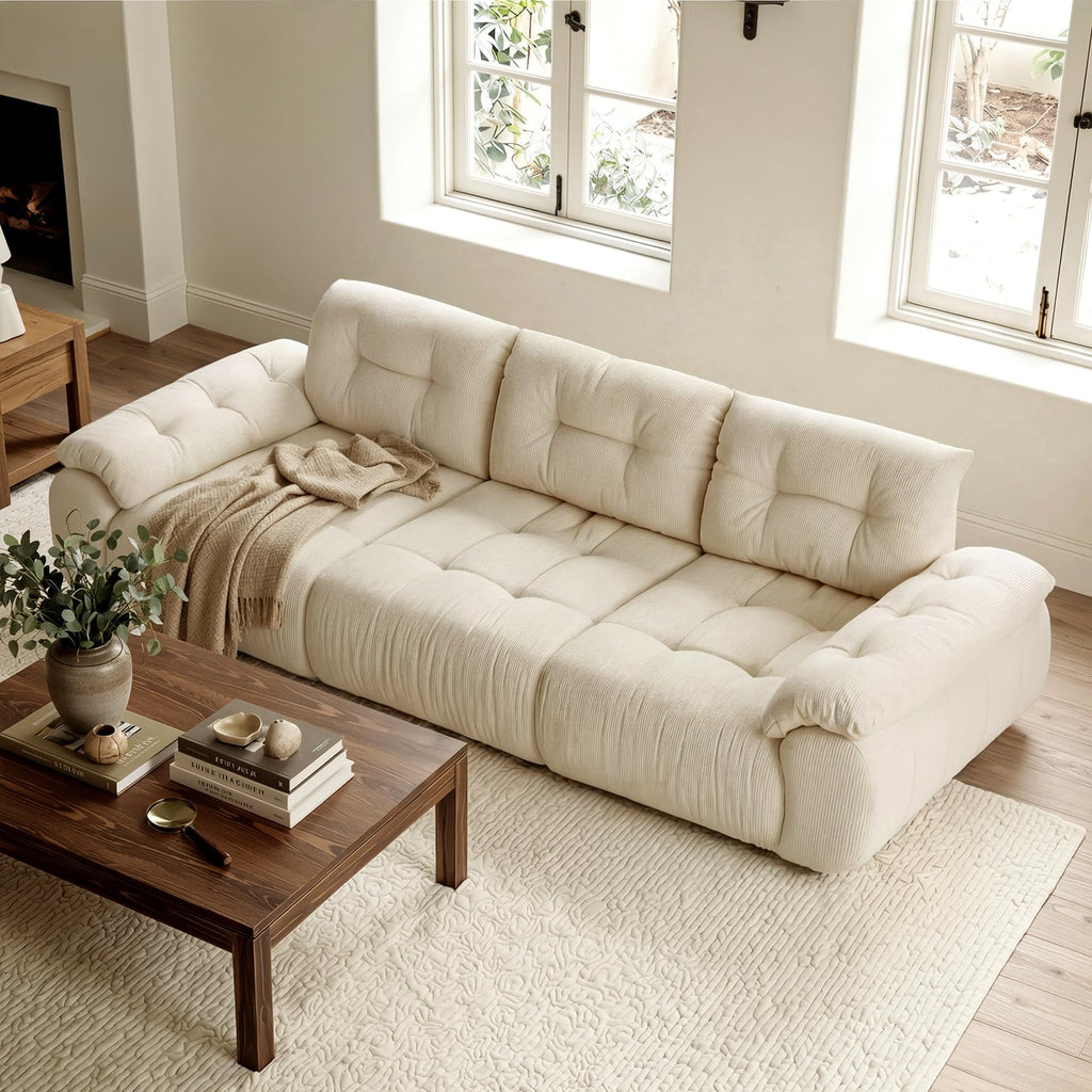 118" Modular Sectional Sofa, Cloud Chenille Couch with Adjustable Back Cushions, Deep Seat Living Room Sofa, Solid Wood Frame, Oversized 3-Seater Sectional for Home & Apartment, Beige