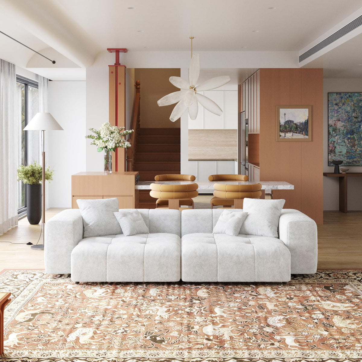 104.8" Modular Cloud Loveseat with Extra Wide & Deep Seats, Oversized 2-Seater Mid-Century Modern Couch for Living Room, Linen